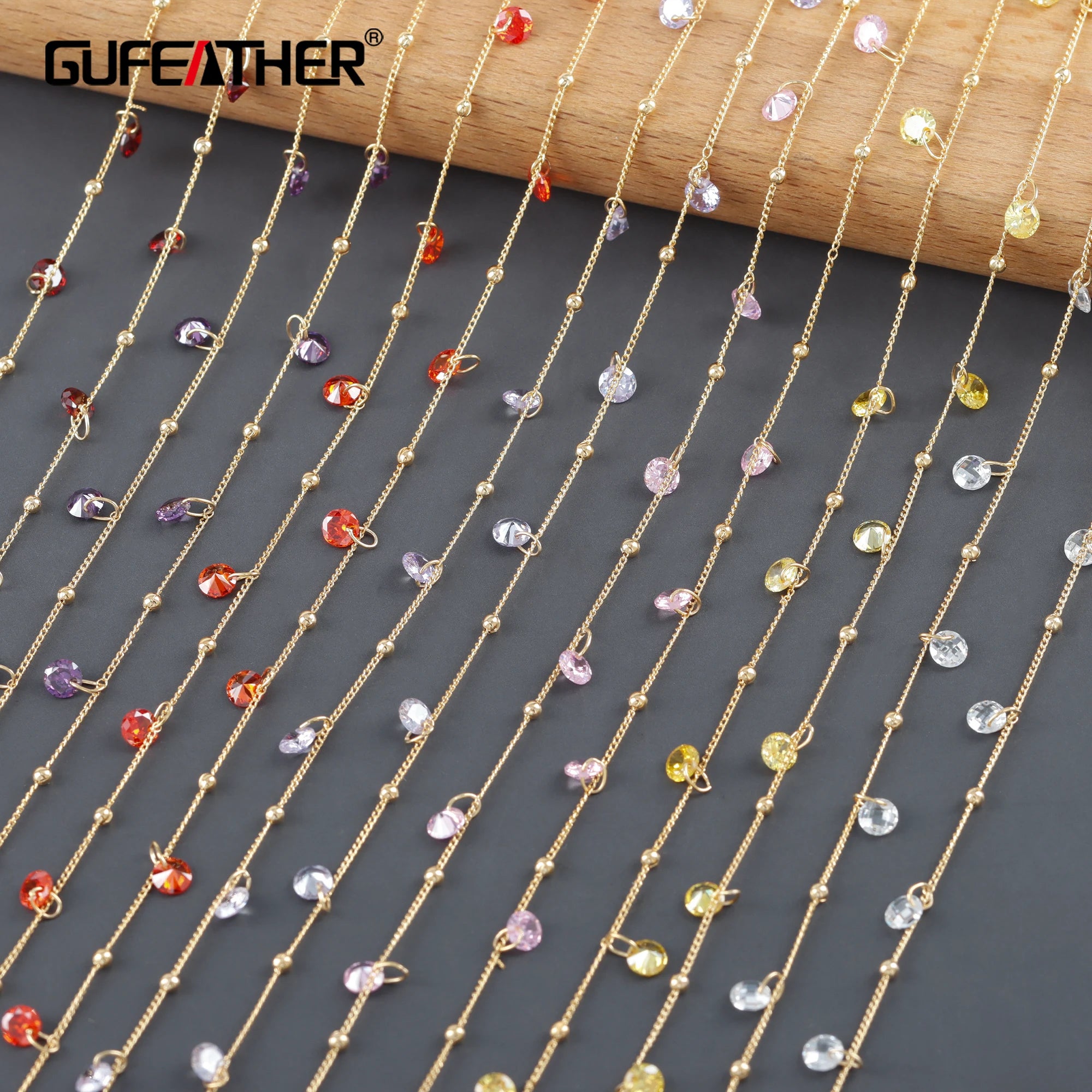 18K Gold Plated C254 Chain Nickel Free Copper Zircon REACH Pass Charm for DIY Bracelet Necklace Jewelry Making 1m/Lot