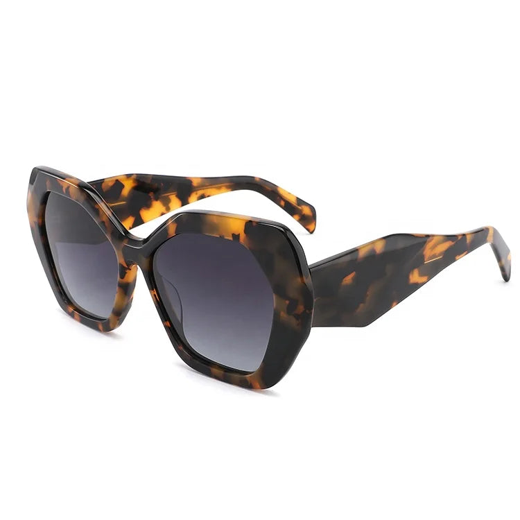 Italian Brand Design Handmade Acetate Hexagon Women Sunglasses Polarized Oversize Square Driving Eyewear TAC UV400 Factory