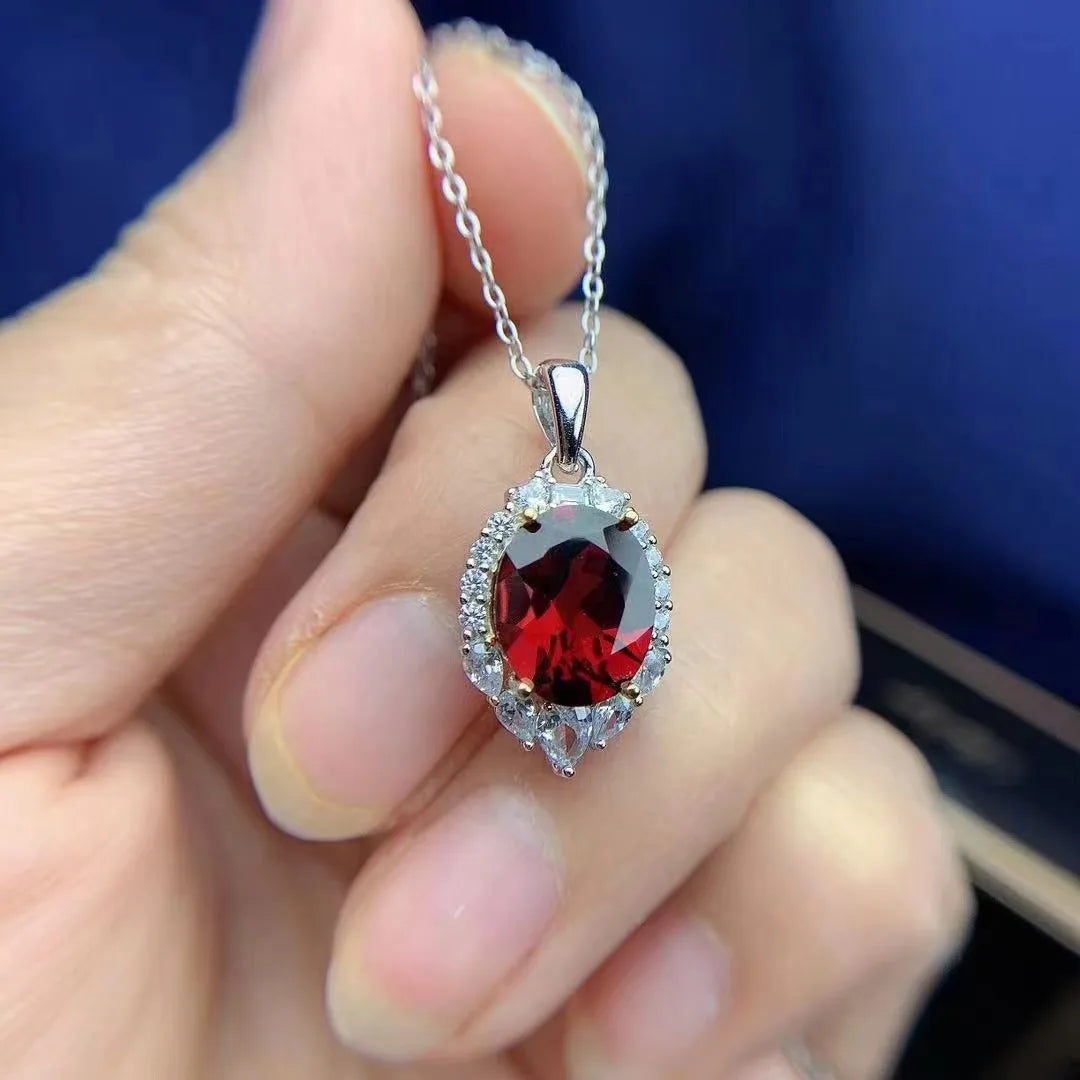 Factory Wholesale Indian Hip Hop Personality 925 Sterling Silver Natural Garnet Trendy Choker Charm Women Pendant Necklaces