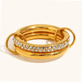 Non Tarnish CZ Cubic Zirconia Stacked 3 Ring Set Hypoallergenic 18K Gold Plated Stackable Rings Stainless Steel Ring for Women