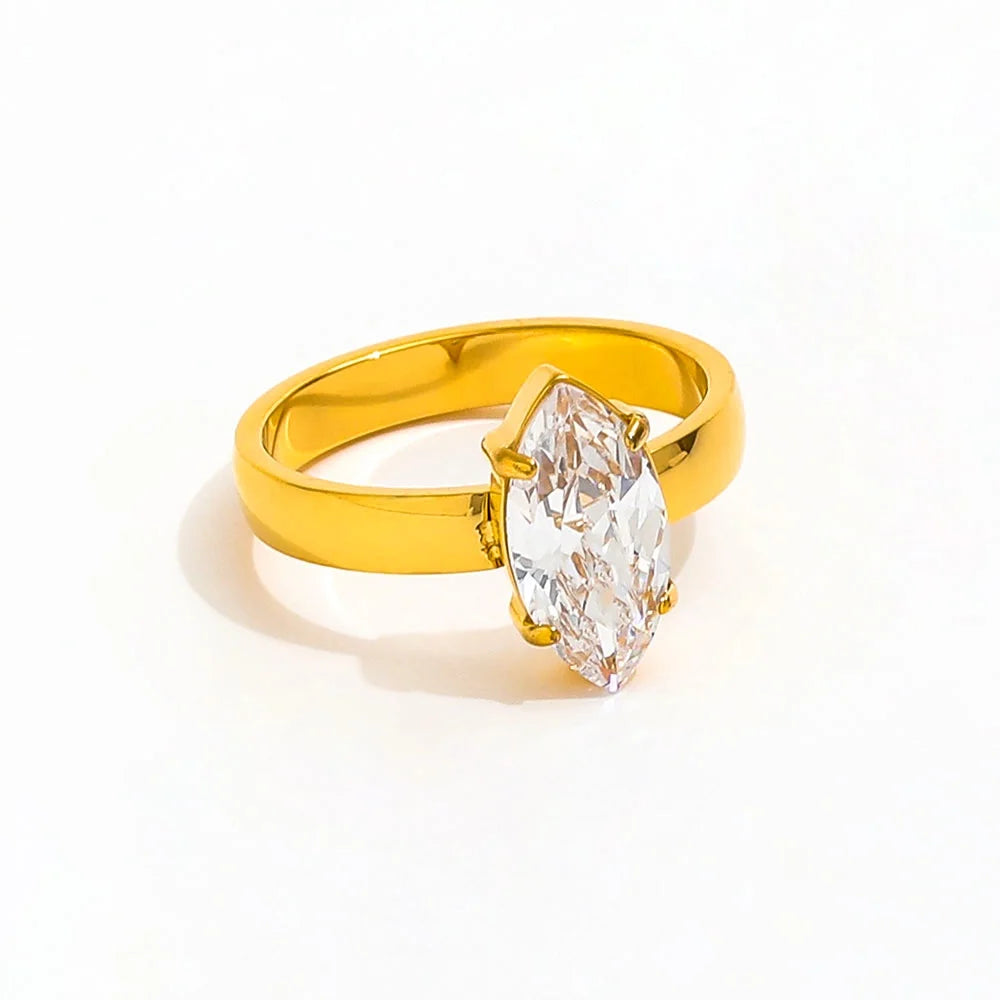 Joolim Jewelry Wholesale 18K Gold Plated Chunky Horse Eye Big Zircon Stainless Steel Ring for Women Gift MegaBDM