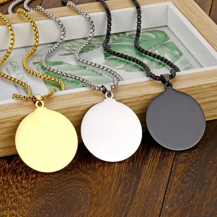 Factory Dainty Stainless Steel Engraved Round Charms Heart Shape Blank Pendant Necklace