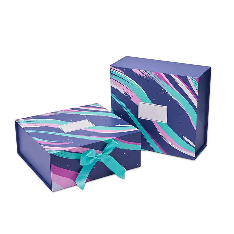 Factory Magnetic Folding Collapsible Cardboard Custom Cosmetic Packaging Box Ribbon Embossing Matt Lamination Recycled Materials