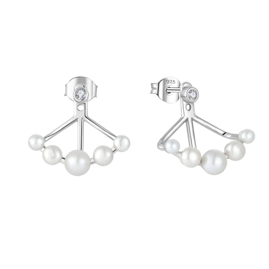 YILUN 925 Sterling Silver Classic Scalloped Natural Freshwater Pearls Earrings Geometric Women's Wedding Engagement Party Gift