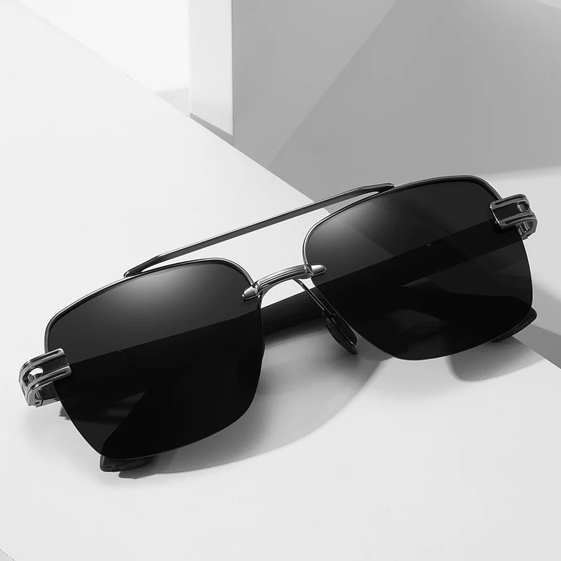 Luxury Mens Half Rim Frame Double Bridge Polarized Gradient Lens Shades Sunglasses