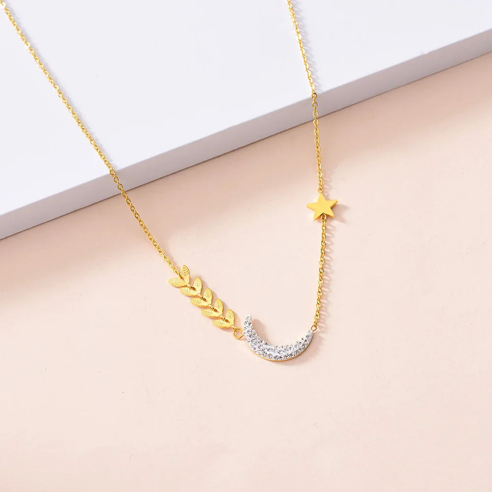 Tongxin New Moon Pendant Necklace Stainless Steel Zircon Necklace Jewelry Women