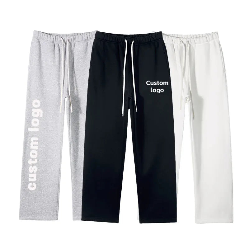 Wholesale  Custom Embroidery and Puff 500gsm Fleece Pure Color Loose  Straightly Men Jogger Pants