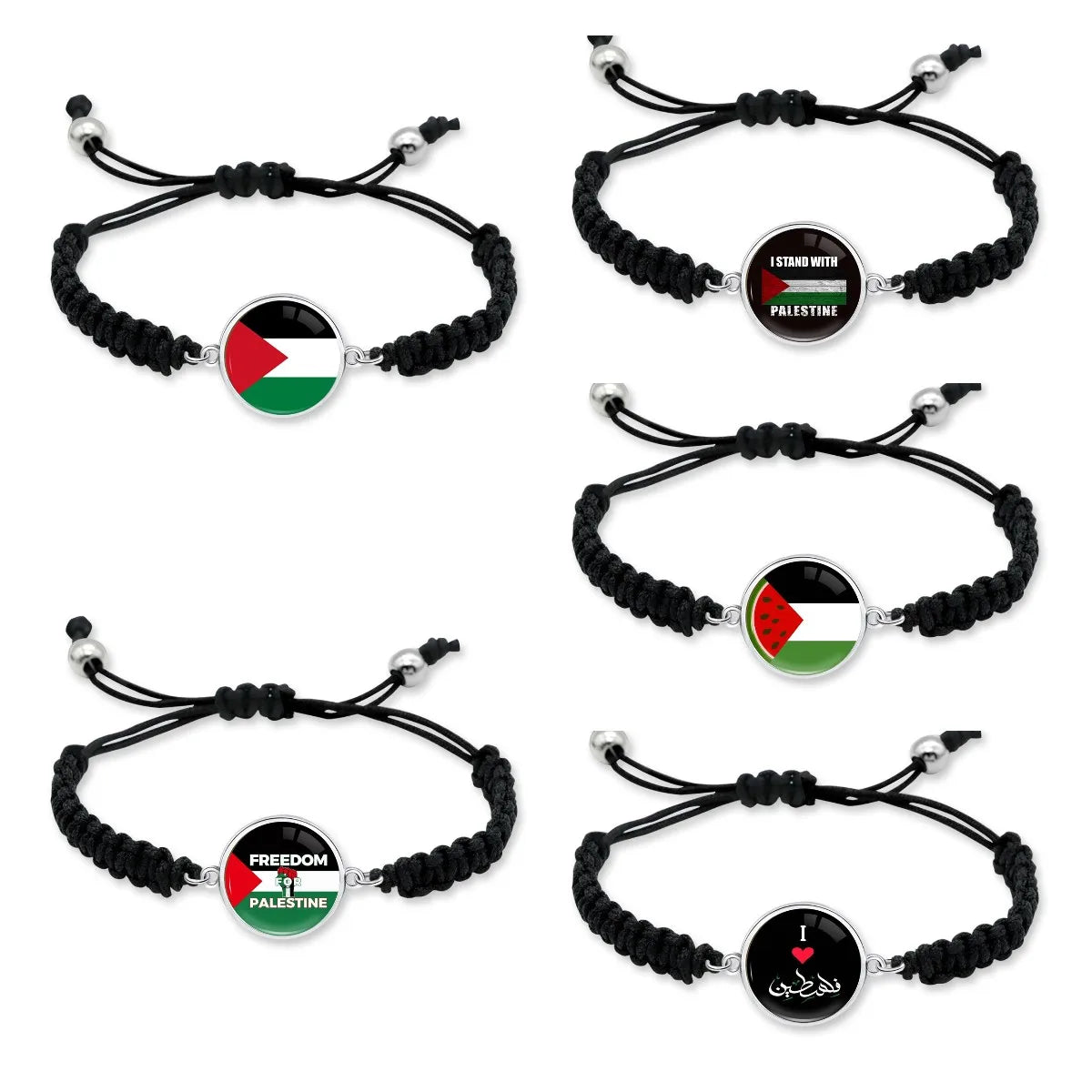 Manufacturer Handmade I Love Palestine Braided Bracelet for Women Unisex Palestine Flag Watermelon Design Hand-woven Bracelet