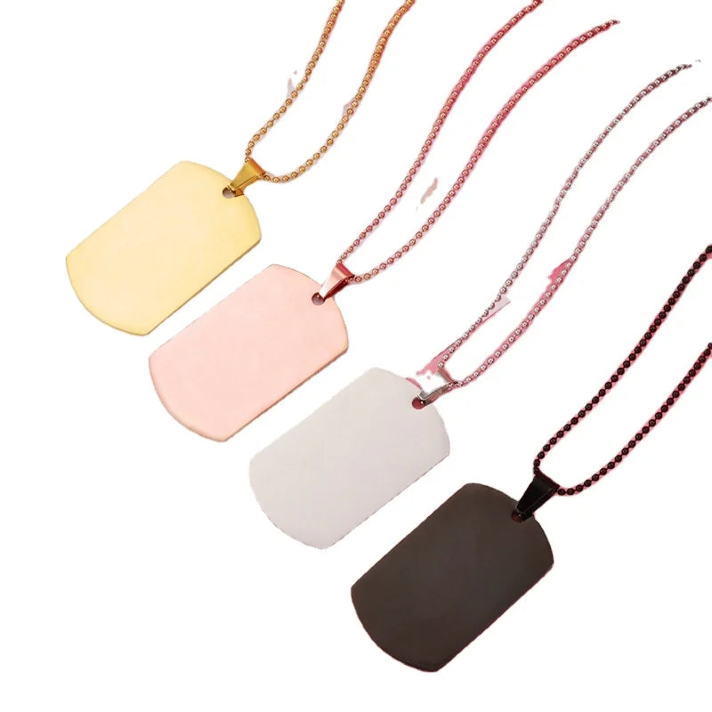 Custom Personalized Stainless Steel Band logo Engraved Name and Letter Blank bar Pendant Chain Necklace