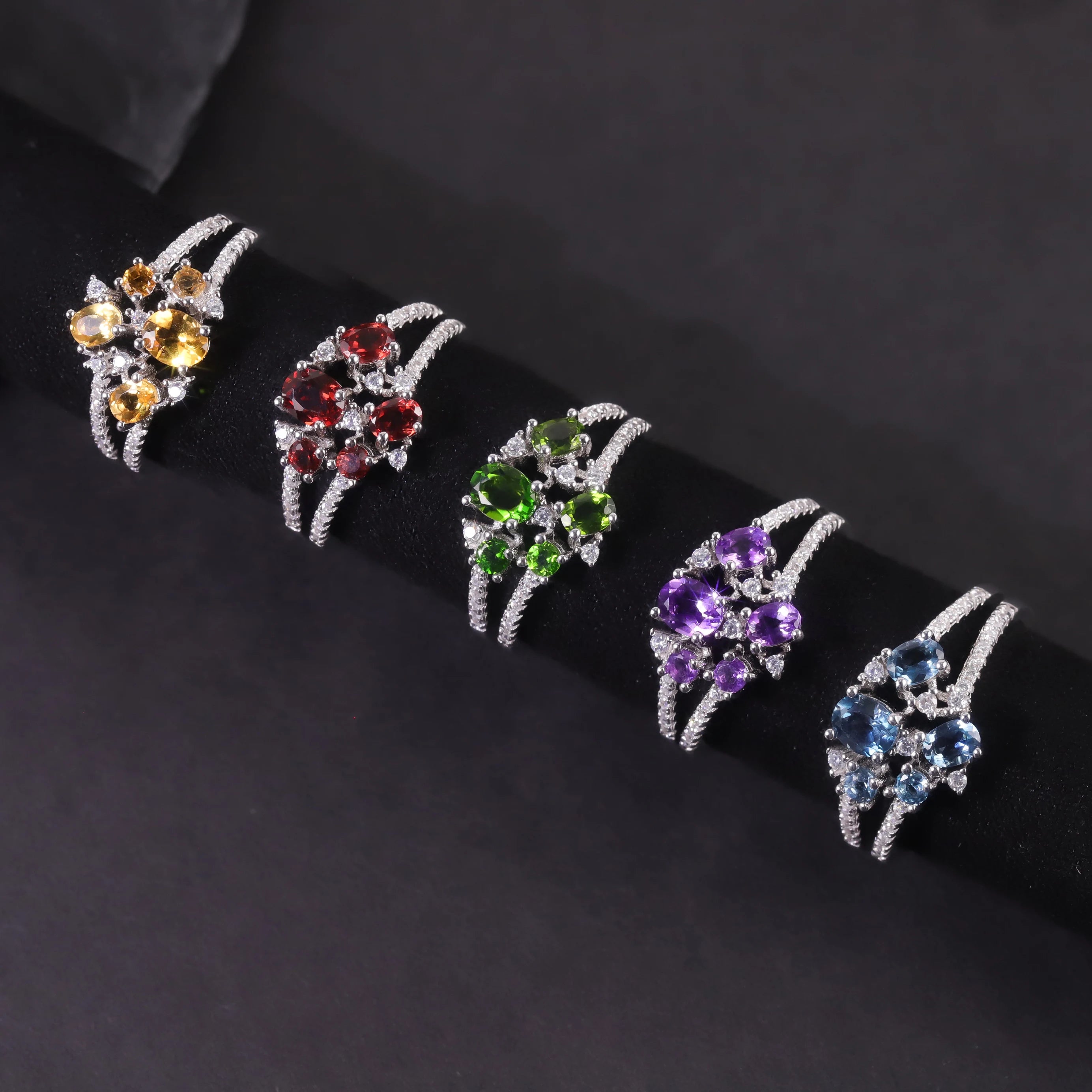 W0463 Abiding Fine Jewelry Manufacture Natural Colorful Gems Stone Custom 925 Sterling Silver New Design Finger Ring