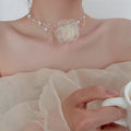 Trendy Three-Layer Pearl Mesh Flower Choker Necklace for Women Imitation Lace Collar Necklaces for Wedding Party Fashion Jewelry
