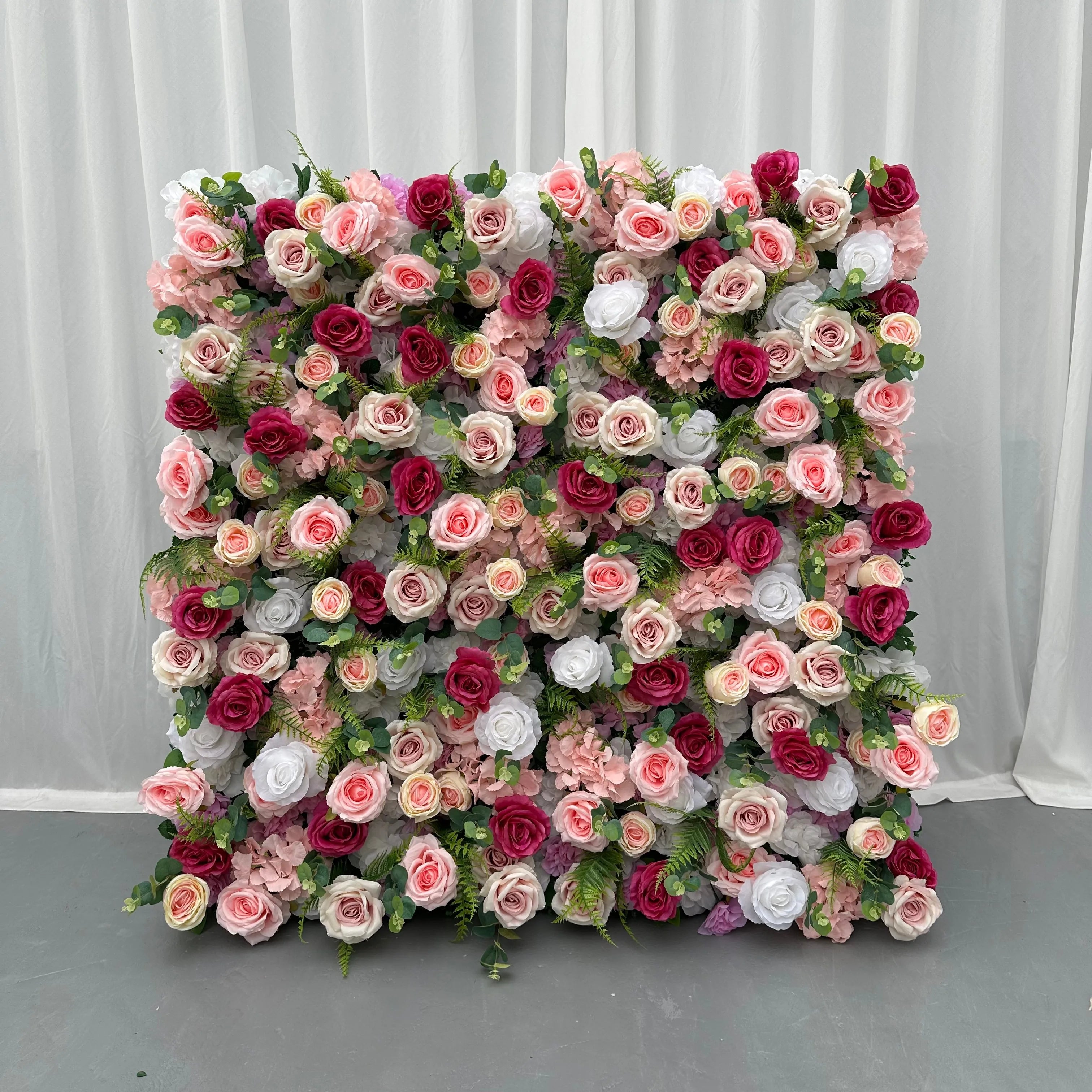 UP043 Wedding Artificial pink Flower Wall Backdrop Roll up Silk Flower Wall Panel 8ft X 8ft 3d 5d Fabric Roll up Flower Wall