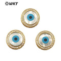 WT-MP204 Wholesale Fashion Gold Electroplated Round  Eye Shell Pendants Lady Charming Micro Pave CZ Findings for Bracelet
