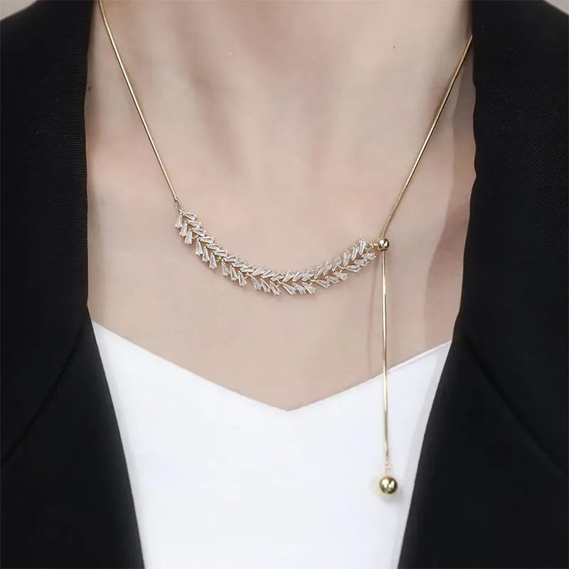 Light Luxury Necklace Adjustable Necklace Chain Zircon Wheat Ear Necklace for Women