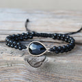 Boho Natural Stone Black Onyx Teardrop Charm Beads Braided Bracelet Adjustable Women Handmade Woven Designer Jewelry Wholesale