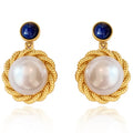 New Senior Trendy Natural Lapis Lazuli Bright White Large 18K Gold Plated Charm Pearl Earrings Unisex Jewelry Factory Custom