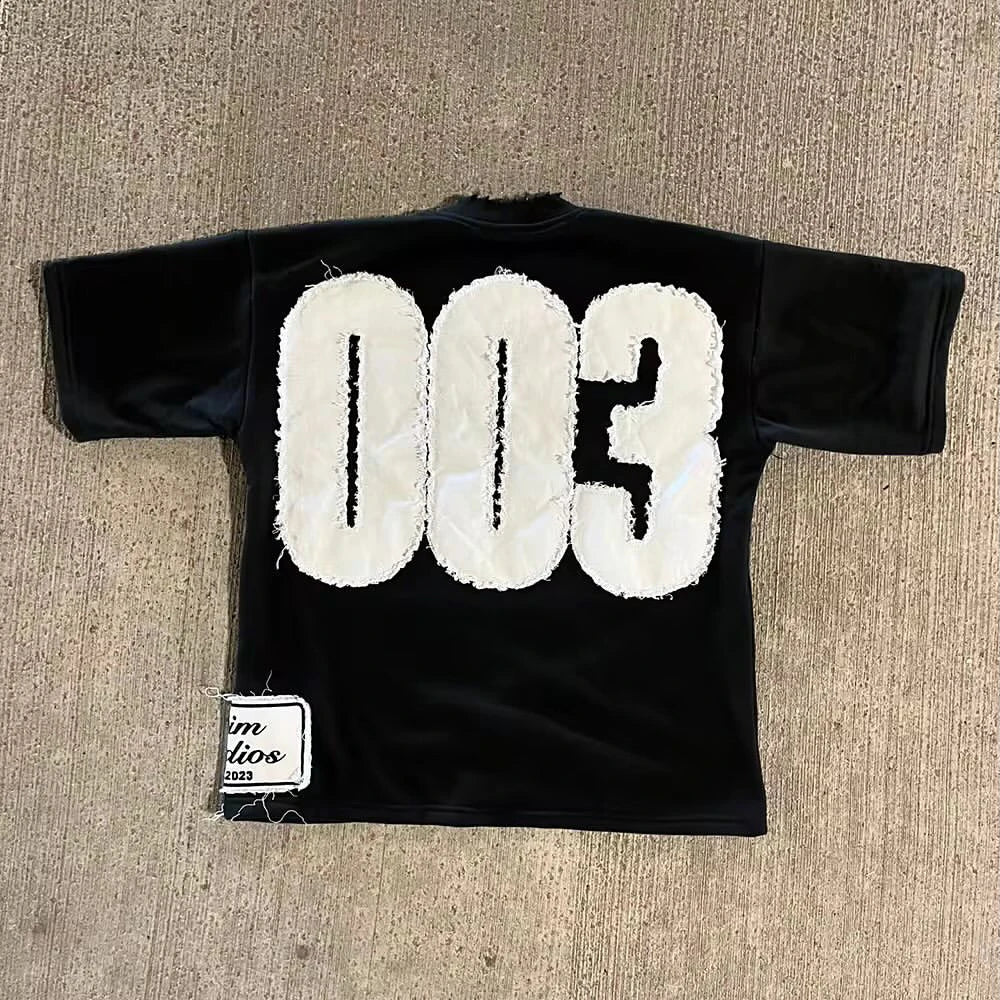 Boxy Oversized Tshirt Distressed Embroidery CustomPatch Embroidery Distressed Tee T ShirtDistressed Vintage Cropped T-Shirts