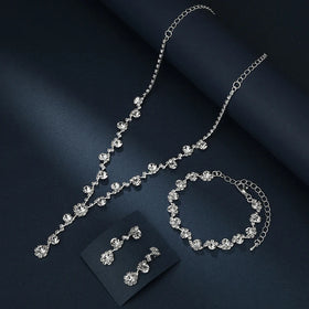 G2612 Wholesale Ensemble De Bijoux Rhinestone Necklace Earring Bracelet Bridal Jewellery Set Women Wedding Fashion Jewelry Sets