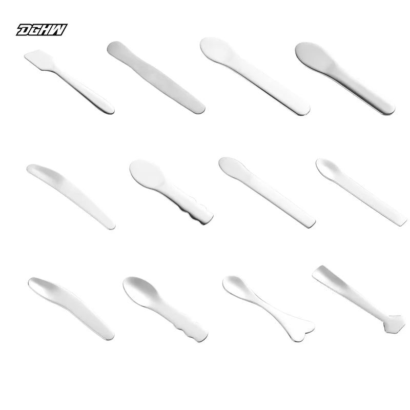 304 Gold Laser Logo Stainless Steel Makeup Spatula Small Metal Spoon for Business Gifts Cosmetic Tool