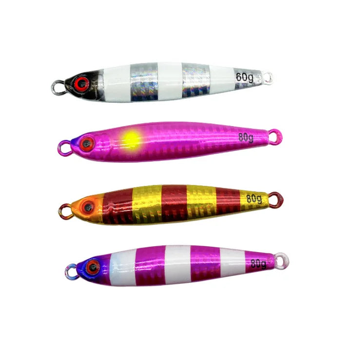 60/80g Fishing Lead Metal Jigging Lures Luminous Jigging Vertical Slow Jig Lead Fast Sinking Hard Lure