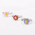 Custom Colorful Enamel Flower Children Adjustable Rings Jewelry 925 Sterling Silver Jewelry for Kids Gift