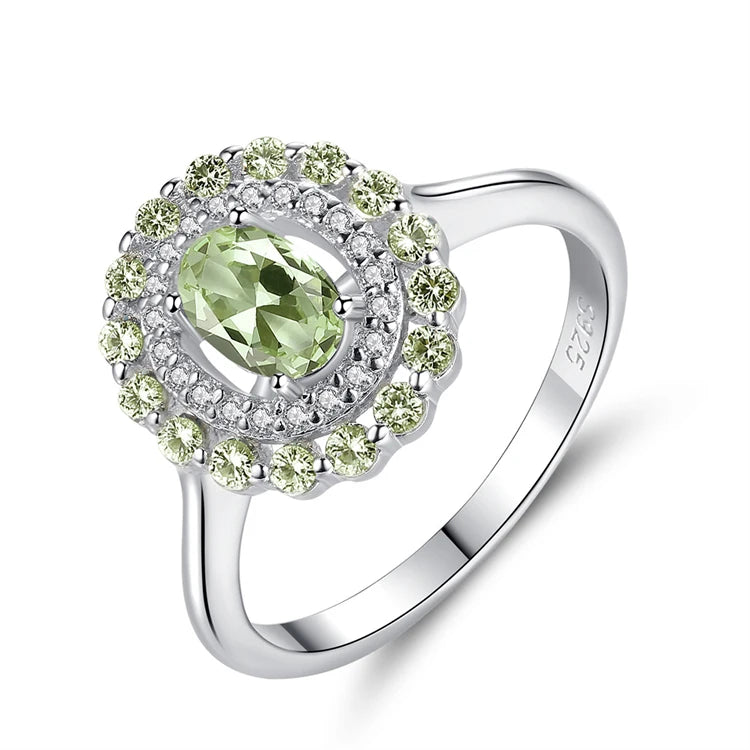 Fine Jewelry 925 Sterling Silver Olive Emerald Gemstone Engagement Rings for Women