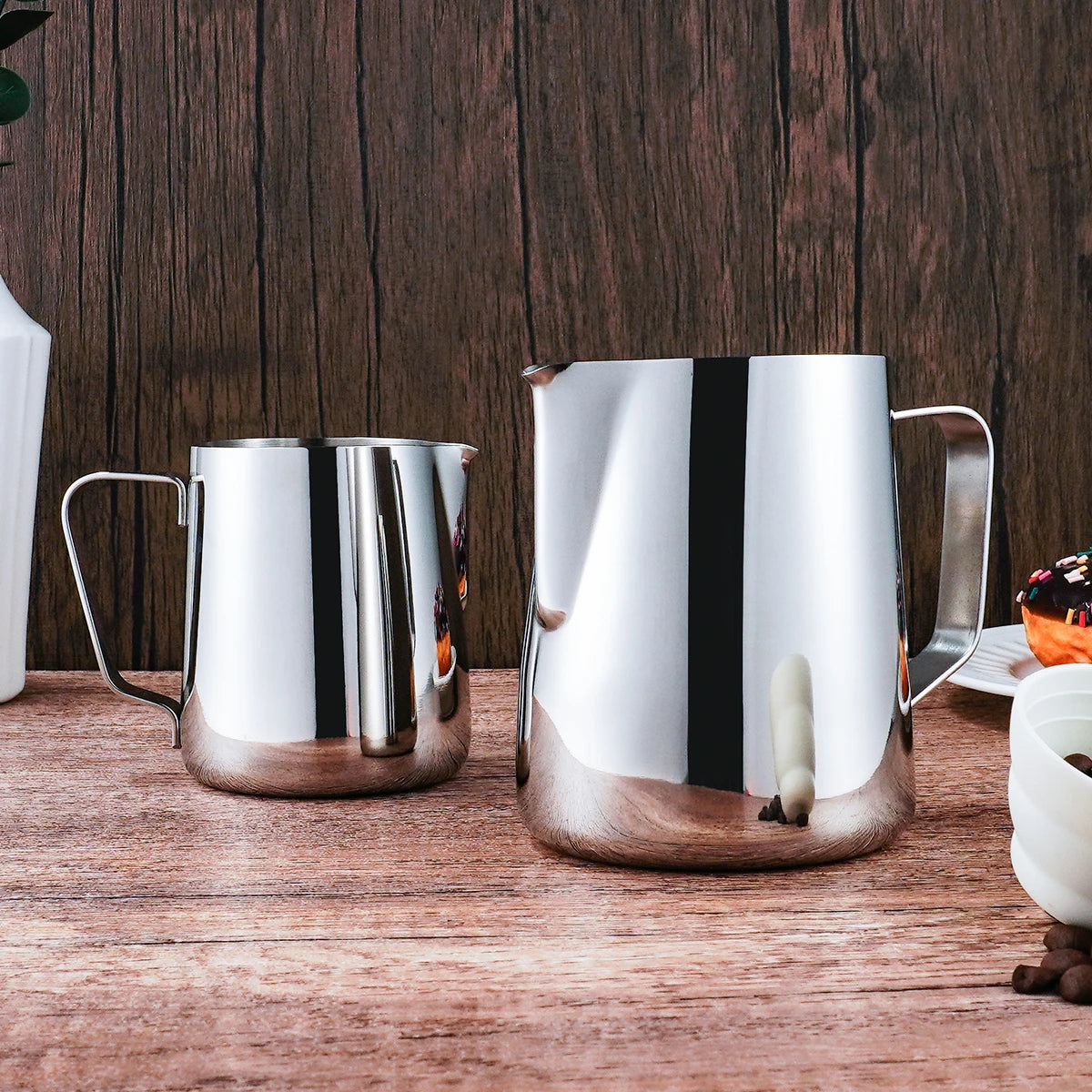 Custom Logo Barista Latte Art Milk Jug Coffee Frother 350ml 600ml Silver Stainless Steel Espresso Foaming Milk Pitcher