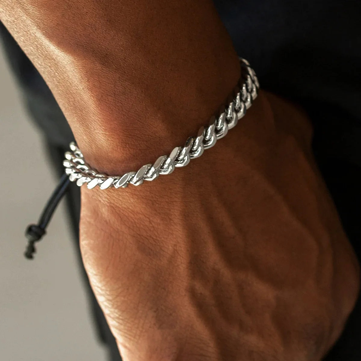 High Quality Wholesale Adjustable Length Stainless Steel Braided Bracelet Cord Loose Strand Men's Bracelet