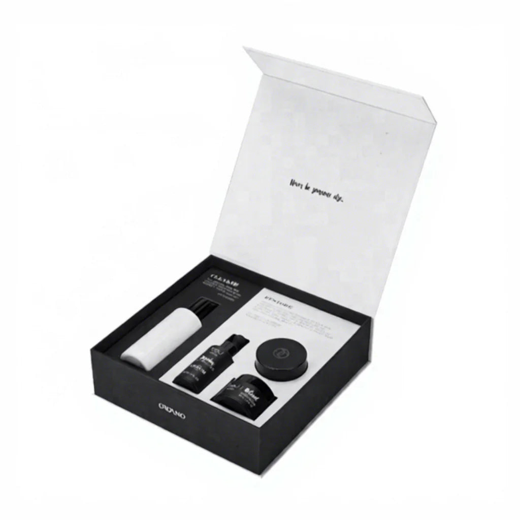 Custom Designs Paper Cardboard Face Cream Cosmetic Bottles Set with EVA Foam Insert Magnetic Skincare Packaging Box