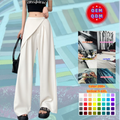 Fashion Summer Plus-size Casual Women's Pants High Waist Zipper Solid Color Cotton Hemp Wide Leg Pants Loose Pants for Sale