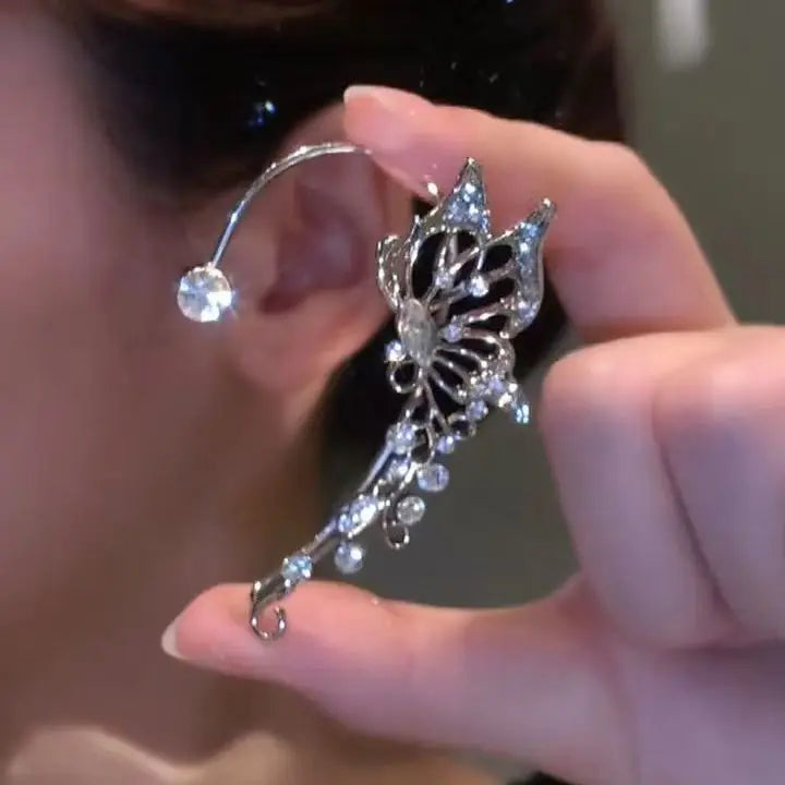 Fashion Butterfly Earrings for Women Sparkling Zircon Crystal Ear Clip Earrings Gold Silver Color Wedding Jewelry Accessories