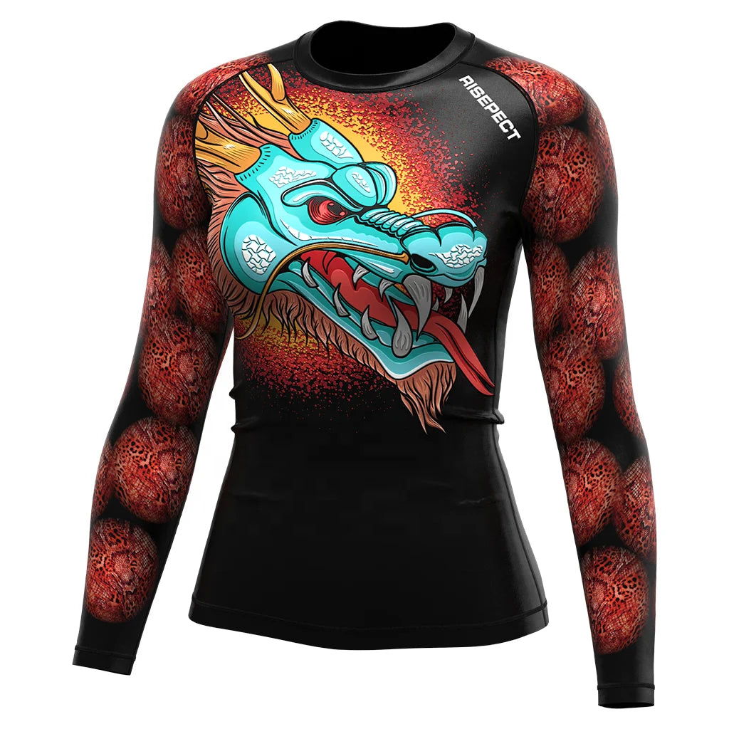 Women UPF 50+ Rash Guard Printed Swim Shirts Surf Swimwear BJJ MMA Grappling Jiujitsu Daily Wear Top