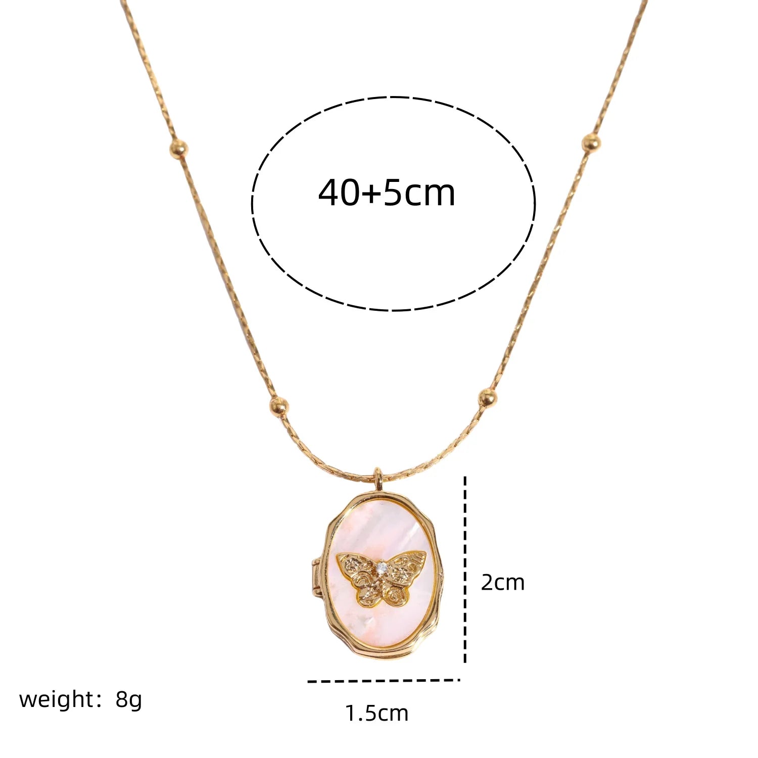 Memory Keepers Butterfly Shell Album Frame Vintage Style Adjustable Gold-plated Long-lasting Color Retention Necklace for Women