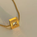 2022 Dazan New 18k Gold Plated Tarnish Free Stainless Steel Square Zircon Sunshine Design Pendant Necklace for Women