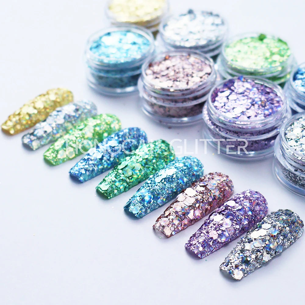 Eco-friendly Cosmetic Polyester Glitter 3D Prism Glitter Holographic Chunky Mixed Glitter for Resin Crafts Christmas Decorations