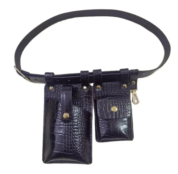SG0286 Waterproof PU Leather Waist Bag Women Black Fanny Pack