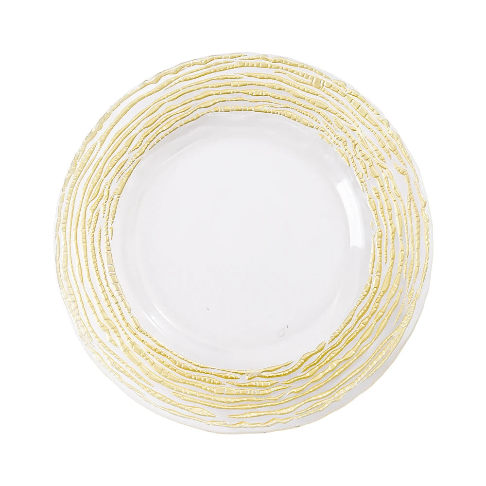 Hot Selling Fancy Glass With Gold Edge Charger Plate Minimalist Round Under Plates Wedding Table Glass Charger Plates