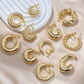 Women's Trendy Gold Plated Earrings New Fashion Simple Geometric C Shape Round Chunky Chic Stud Design for Parties
