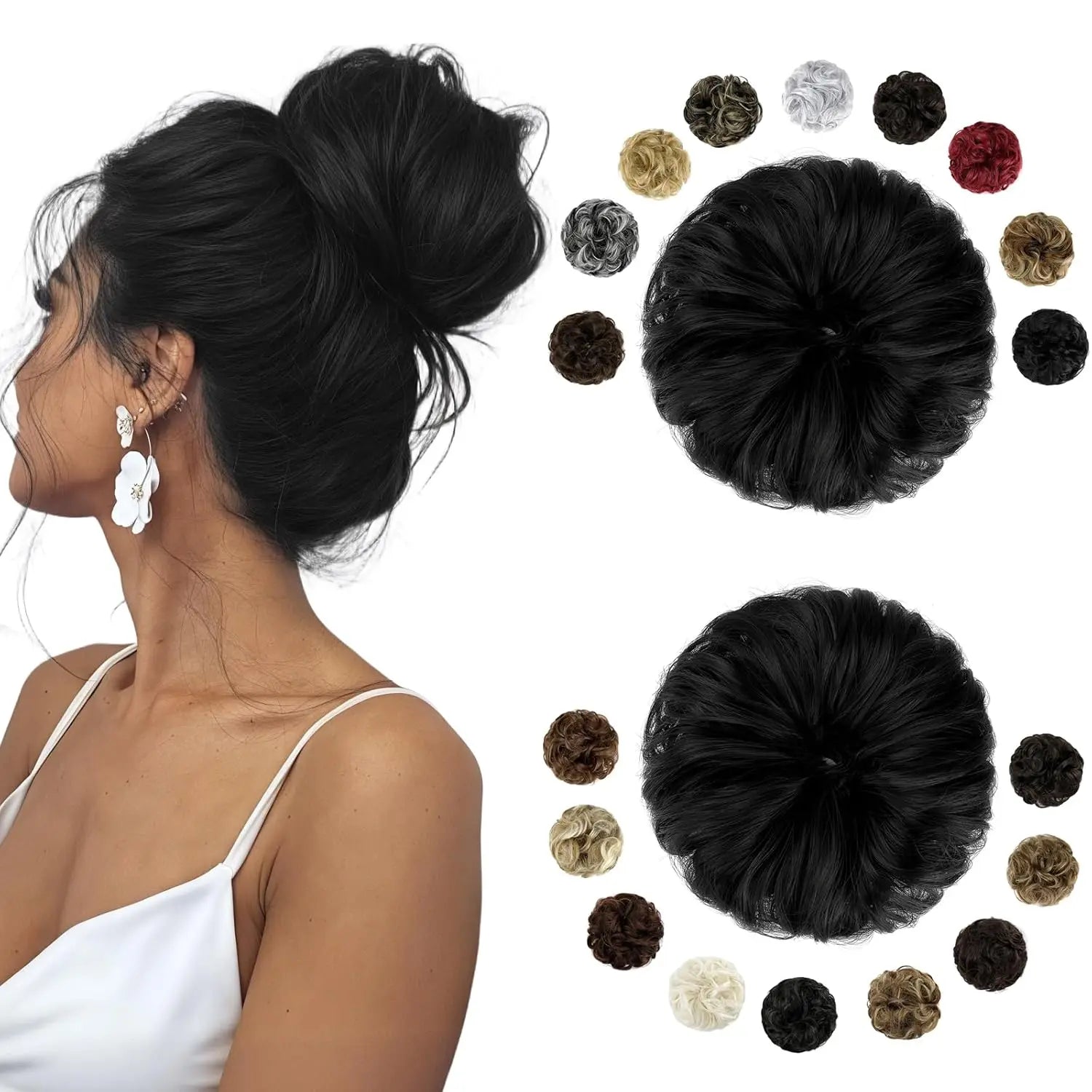 Messy Bun Hair Piece Large Wavy Curly Elastic Hair Bun Scrunchies Fluffy Thick Donut Chignon Hairpieces Updo Extensions