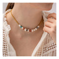 Trendy Stainless Steel Pendant Necklace Natural Stone Necklace Link Chain Multicolor Glass Bead Choker Jewelry for Women