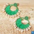 Hand-woven Designer Hoop Shell Raffia Macrame Earrings for Woman