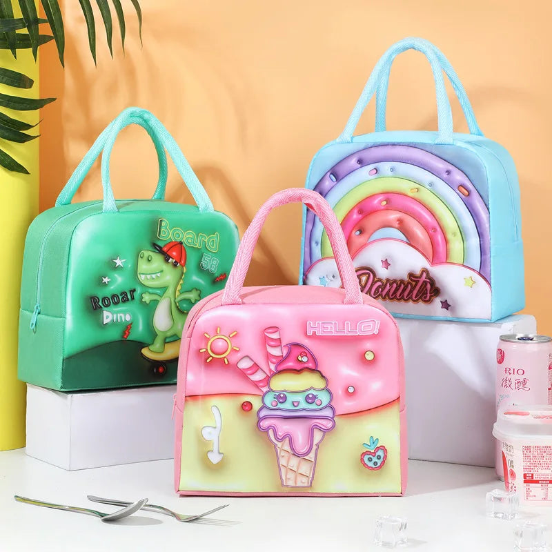 3D Animal Design Tote Lunch Bags for School Kids Cartoon Cute Insulated Canvas Tote Bag Polyester for Picnics Outdoor Activities