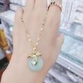 Trendy Lucky Round Natural Light Green Jade Necklace Jewelry Stainless Steel Natural Stone Gemstone Leaf Flower Necklace Jewelry