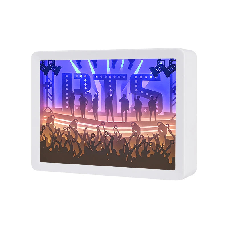 Kpop Bulletproof Merchandise 3D Paper Carved Led Light Carving Night Lamp Idols Birthday Gift Leds Bedside Table Lights