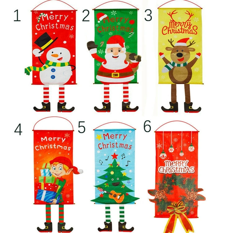 Factory Creative PET Christmas Flag Banner Colourful Window Pendant Hanging Wall Decorations Christmas Christmas Ornament