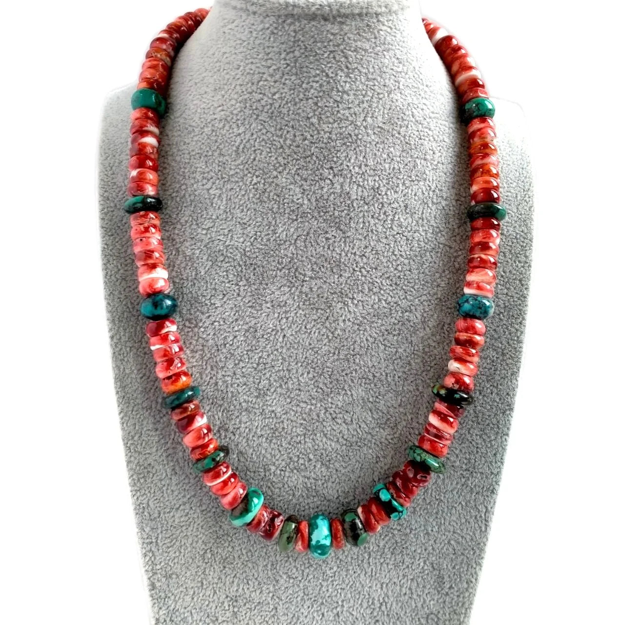 Rare vintage graduated turquoise spiny oyster beaded necklace