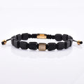 Elegant Beaded Gold Square Charm Bracelet With Diamond Flat Stone for Mens