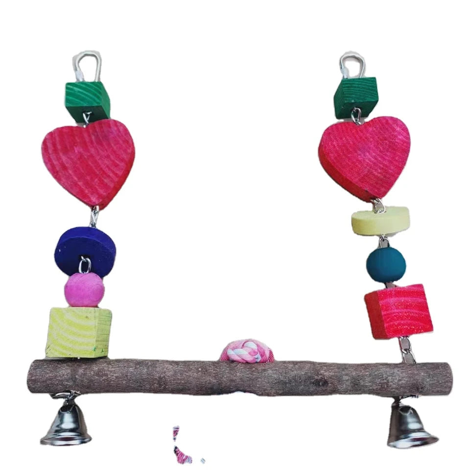Medium Large-Sized Natural Wood Log Swing Sisal Steel Perched Stick Eco-Friendly Toys for Parrots Pets Gnawing Wood Block Play