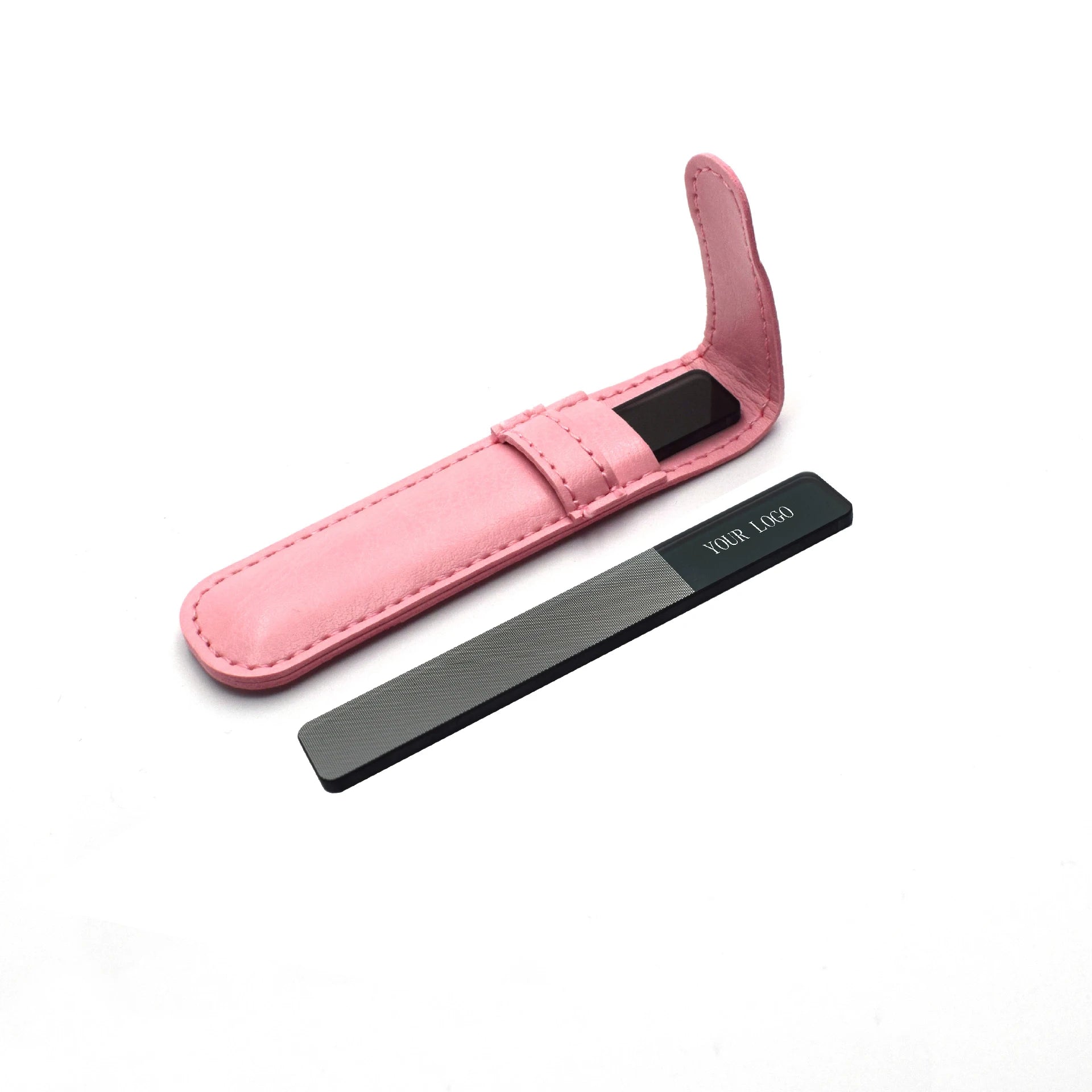FOCSTAR Custom Logo Private Label Nail Polisher Black Nano Glass Nail Shiner & Crystal Filer with Leather Case (BT5053)