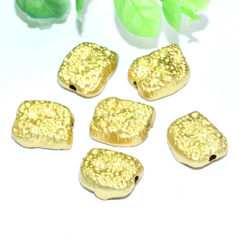 Rough Surface 10x12mm Hollow Gold Block Shape DIy Jewelry Making Metal Loose Beads